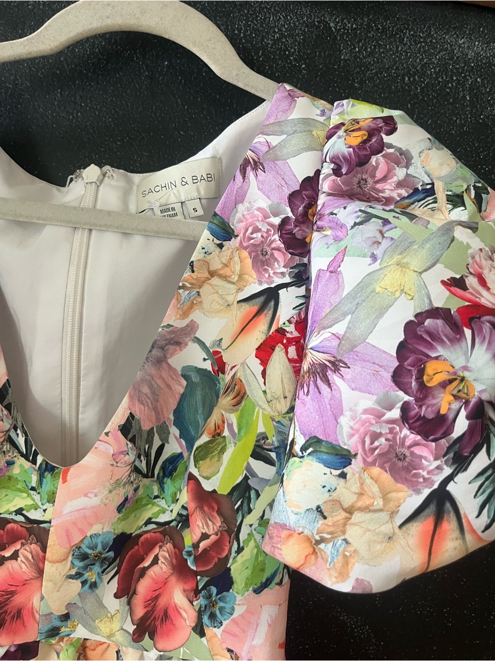 Anthropologie Puff-Sleeve Deep-V Taffeta Mini Dress by Sachin & Babi size S euc - Picture 5 of 7